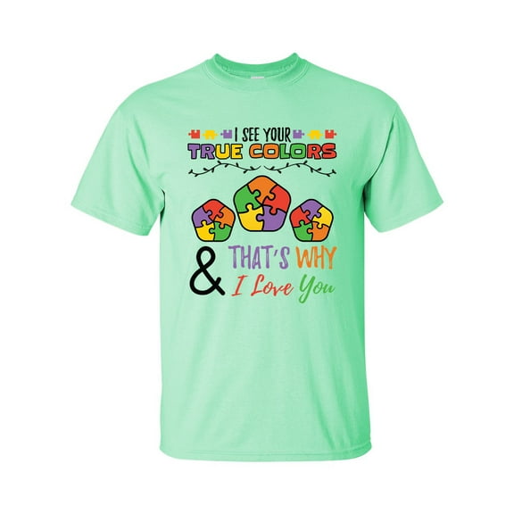 Autisim Awareness I See Your True Colors I Love You Unisex Adult Short Sleeve T-shirt-Mint-large