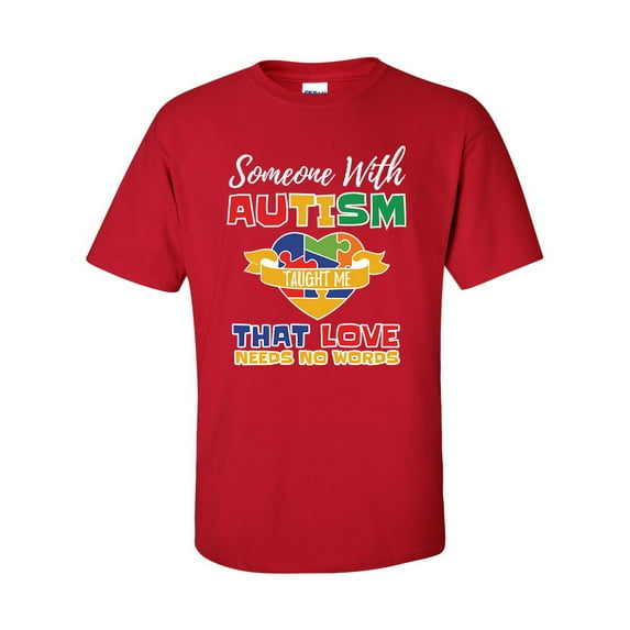 Autisim Awareness Love Needs No Words Short Sleeve Unisex Adult T-shirt-Cherry Red-medium