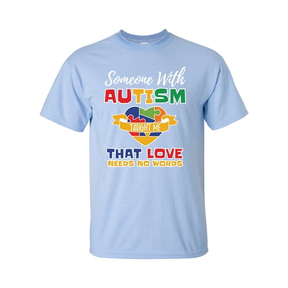 Autisim Awareness Love Needs No Words Short Sleeve Unisex Adult T-shirt-Light Blue-small