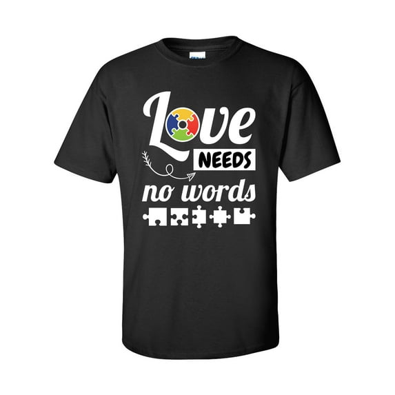 Autisim Awareness Love Needs No Words Unisex Adult Short Sleeve T-shirt-Black-small
