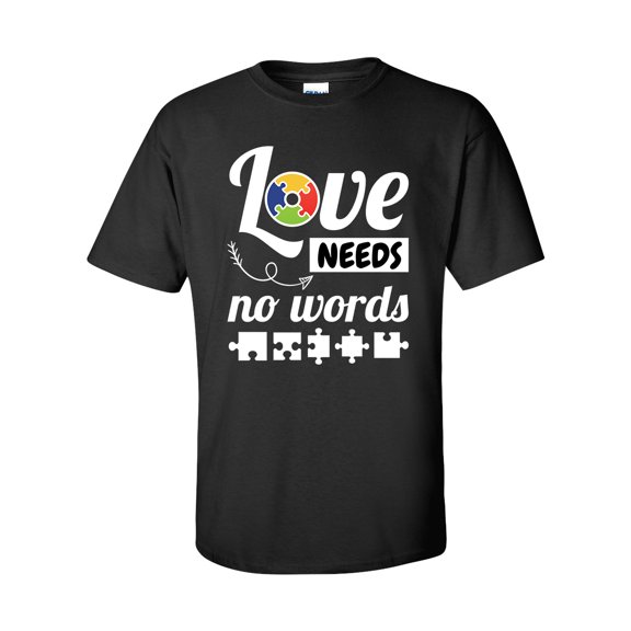 Autisim Awareness Love Needs No Words Unisex Adult Short Sleeve T-shirt-Black-xl