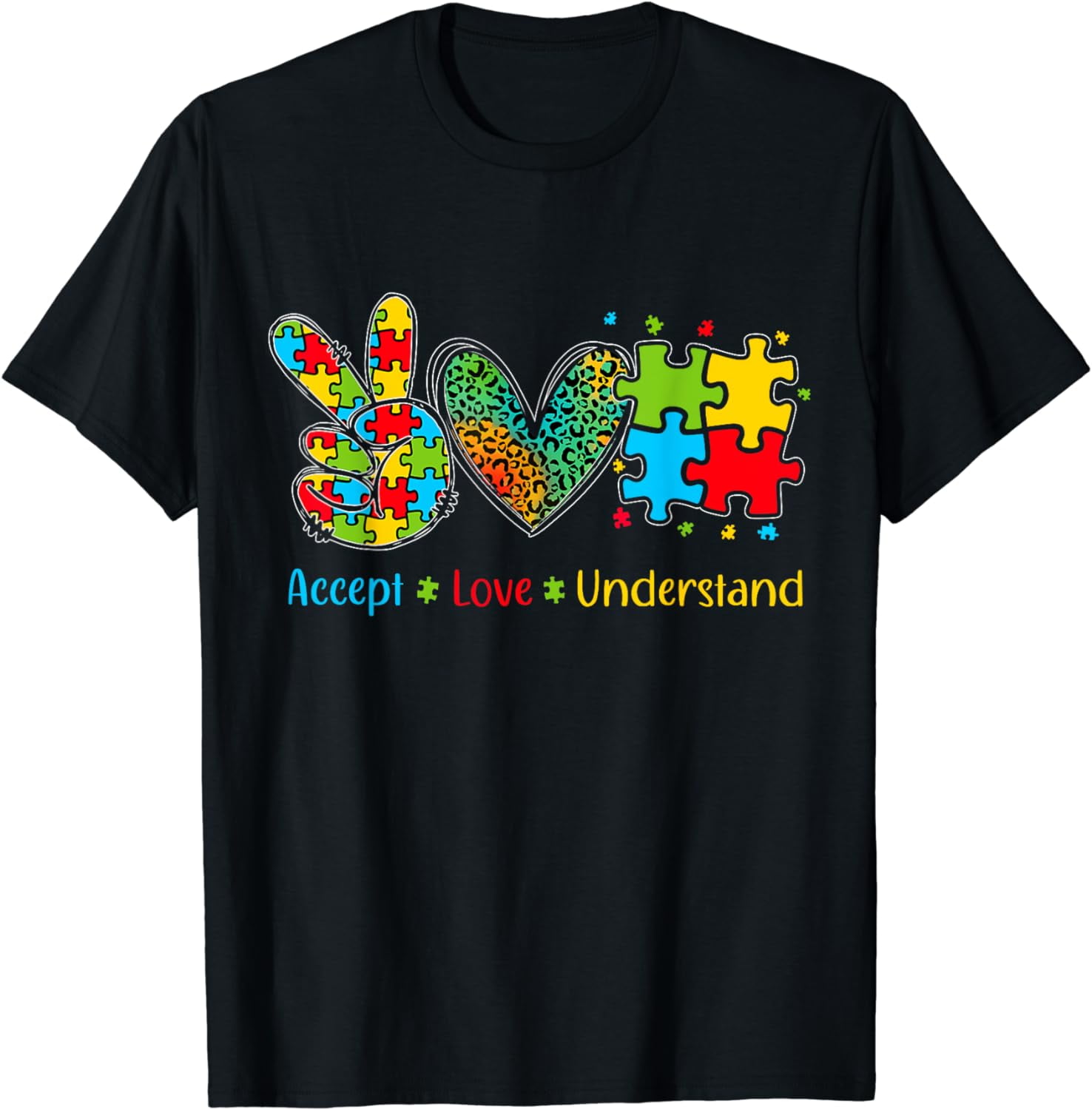 Autism Accept Love Understand Puzzle Pieces Tie Dye Rainbow T-Shirt ...