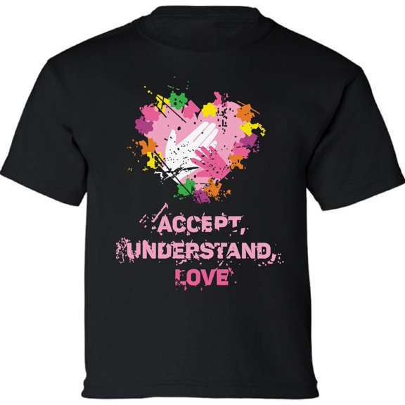 Autism Accept Understand Love Puzzle Autism Awareness Graphic Tee Youth T-Shirt for Boys Girls