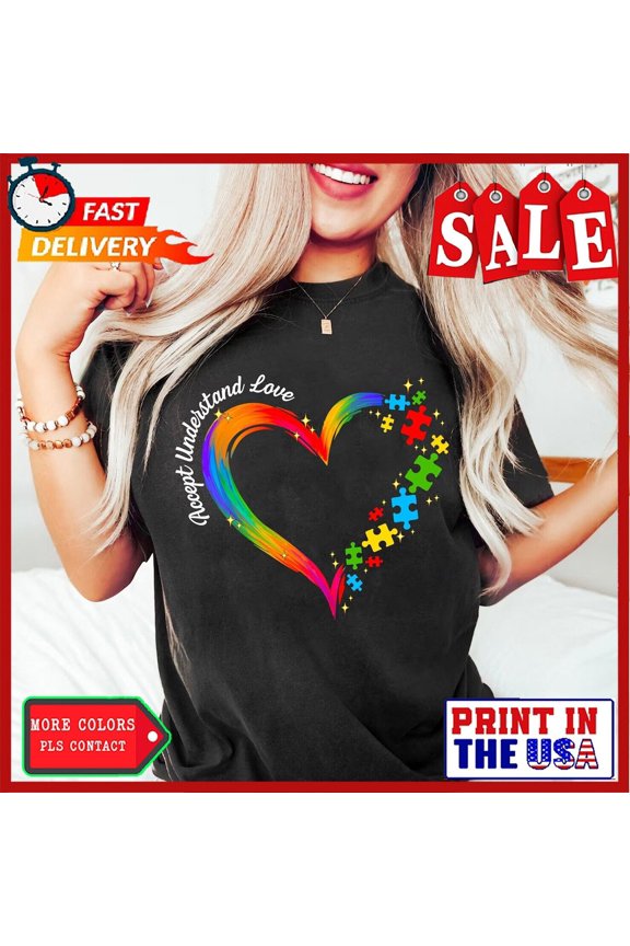 Autism Accept Understand Love Puzzle Piece Spectrum Awareness Month T-Shirt