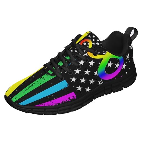 Autism Acceptance American Flag Shoes for Men Women Running Shoes Lightweight Walking Sneakers Mesh Athletic Sport Shoes Black Size 4.5
