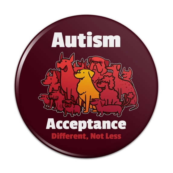 Autism Acceptance Different Not Less with Cute Dogs Pinback Button Pin