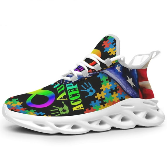Autism Acceptance Shoes Trail Running Shoe Non-Slip Breathable Comfortable Sneakers White Size 8.5