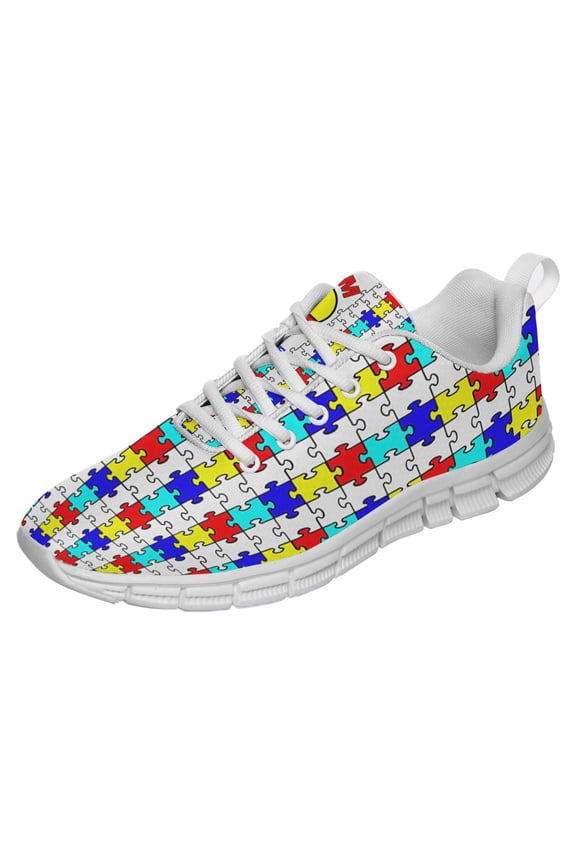 Autism Acceptance Shoes for Men Women Running Shoes Lightweight Walking Sneakers Mesh Athletic Sport Shoes White Size 4.5