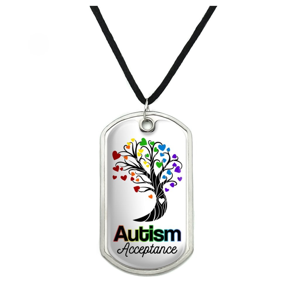 Autism Acceptance Tree of Life with Hearts Military Dog Tag Pendant ...