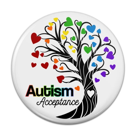 Autism Acceptance Tree of Life with Hearts Pinback Button Pin