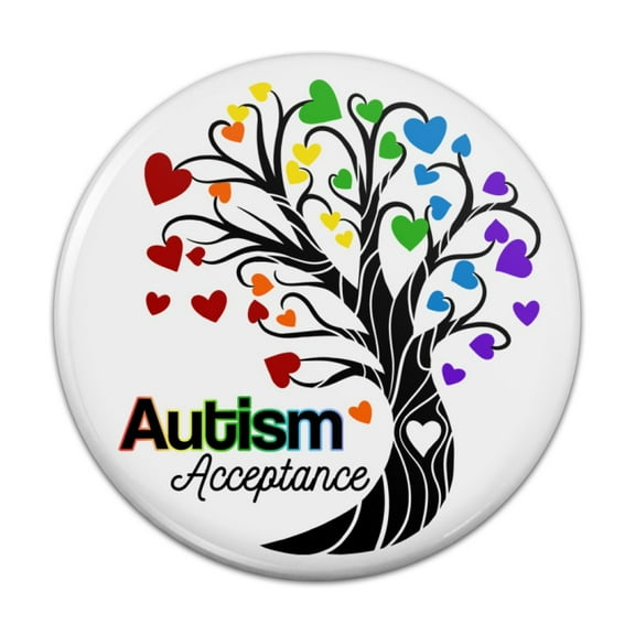 Autism Acceptance Tree of Life with Hearts Pinback Button Pin