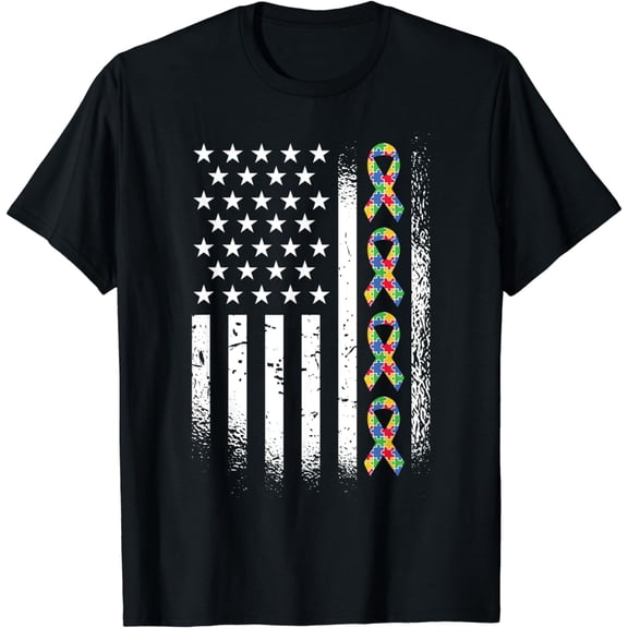 Autism American Flag Autism Awareness T-Shirt