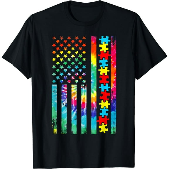 Autism American Flag Shirt Tie Dye Autism Awareness Boy Kids T-Shirt