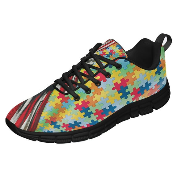 Autism American Shoes for Men Women Running Shoes Lightweight Walking Sneakers Mesh Athletic Sport Shoes Black Size 6
