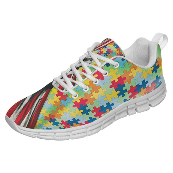 Autism American Shoes for Men Women Running Shoes Lightweight Walking Sneakers Mesh Athletic Sport Shoes White Size 3.5