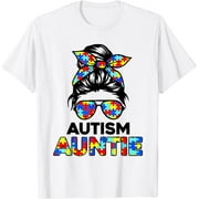 Autism Auntie Messy Bun Autism Awareness Aunt T-Shirt