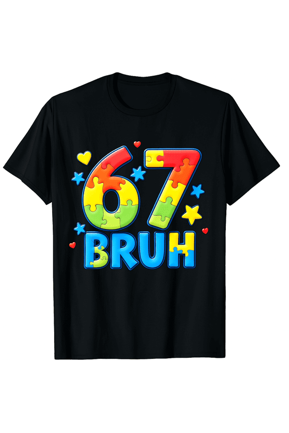 Autism Awareness 67 Six Seven Bruh Number Puzzle Bruh Graphic Short Sleeve T-Shirt for Women Men Teen Present