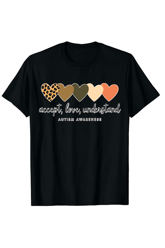 Autism Awareness Accept Love Understand Leopard Print Heart Earth Tones Short Sleeve T-Shirt for Women Men Neutral Aesthetic