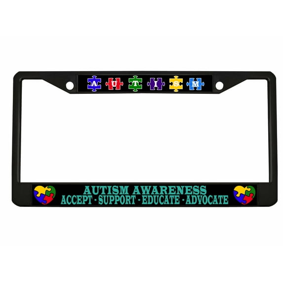 Autism Awareness Accept Support Educate Advocate Style Metal License Plate Frame Personalized/Car Accessories Car Tag Holder Cover (Black/Turquoise)