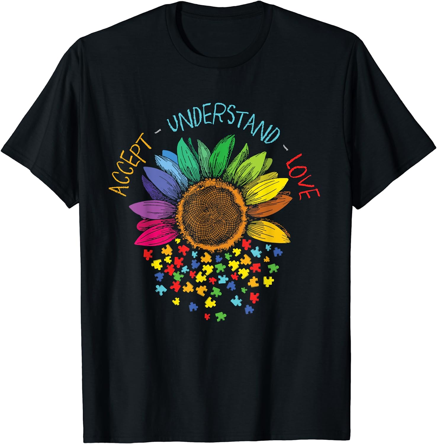 Autism Awareness Accept Understand Love ASD Rainbow Flower T-Shirt ...