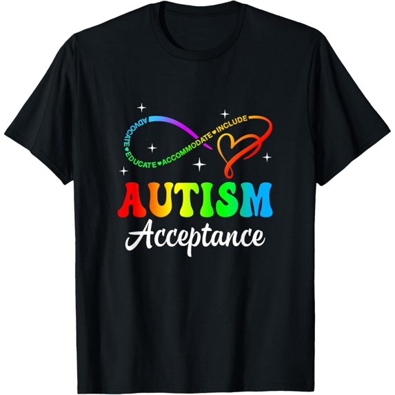 Autism Awareness Acceptance Infinity Symbol Men Women Kid T-ShirtMen and women, Black T-shirt, size: Extra large
