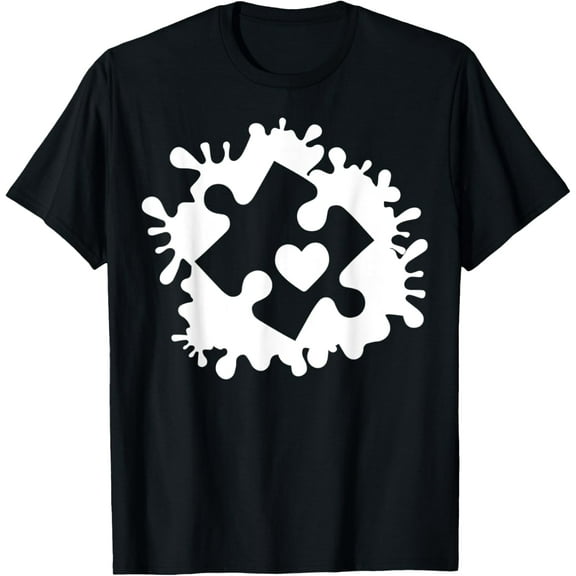 Autism Awareness & Acceptance Paint Spot Puzzle Piece Heart T-Shirt