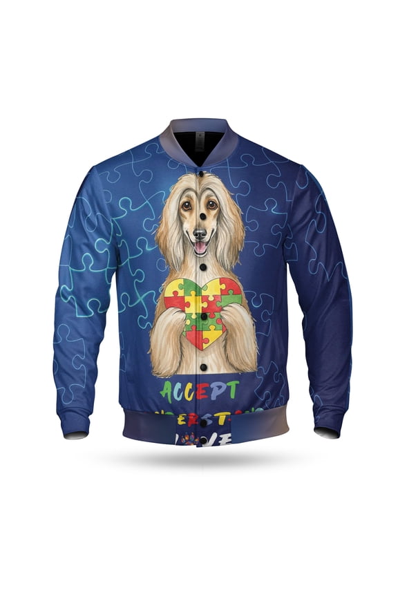 Autism Awareness Afghan Hound Accept Understand Love All Over Print 3D Baseball Jacket Dog Lover Bomber Jacket Softball - 12003