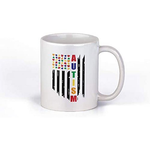 Autism Awareness American Flag Puzzle Pieces Cute Motivation Inspiration Quote Saying 11-ounce White Ceramic Coffee Mug CMP00068