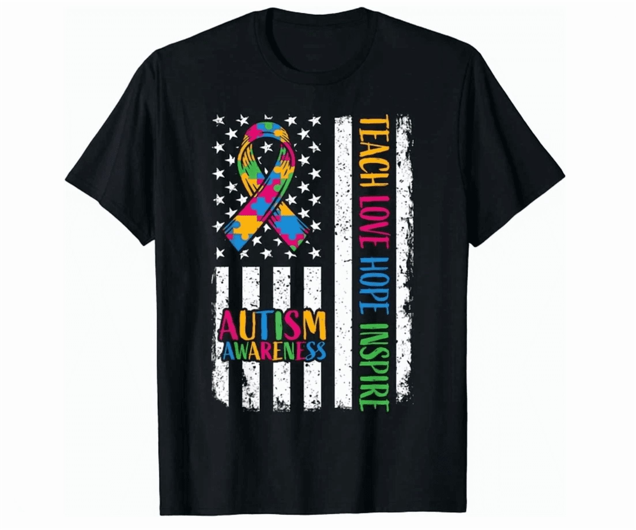 Autism Awareness American Flag Ribbon Theme Unisex S-5Xl Shirt