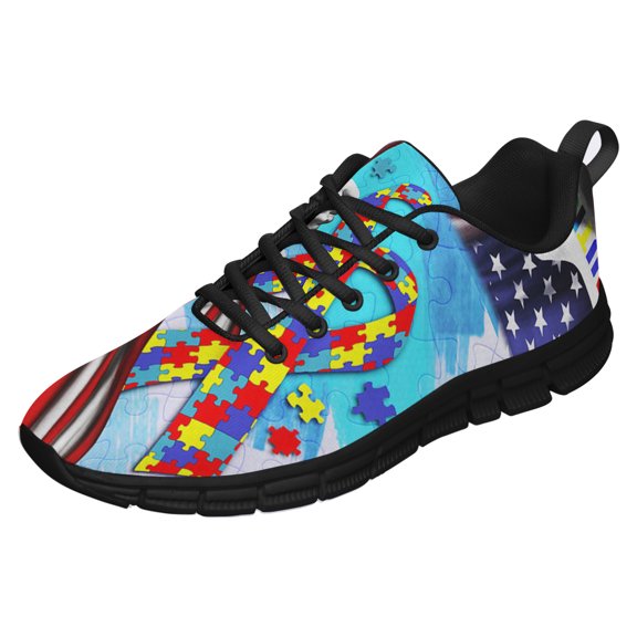 Autism Awareness American Flag Running Shoes Sneakers Mesh Black Size 10