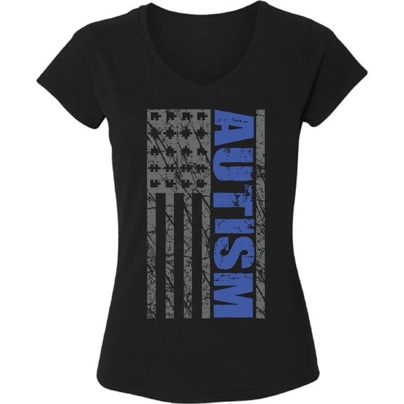 Autism Awareness American Flag V-Neck T-Shirt for Women - Autism Puzzle Graphic Tee