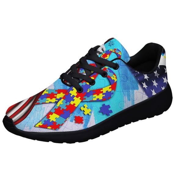 Autism Awareness American flag Shoes Sneakers for Women Men Black Size 4.5