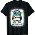 thumbnail image 1 of Autism Awareness Autism Mom Life Messy Hair Bun Mother's Day T-Shirt, 1 of 4
