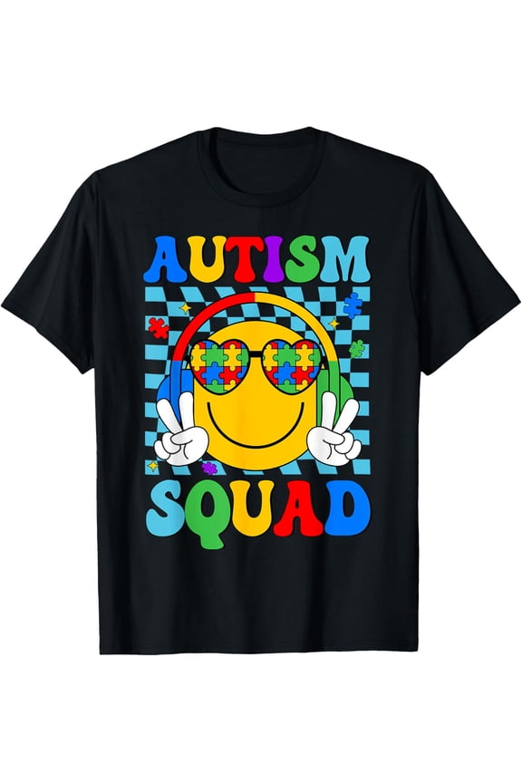 Autism Awareness Autism Squad Support Smile Face Shirt BLACK Unisex S-5XL