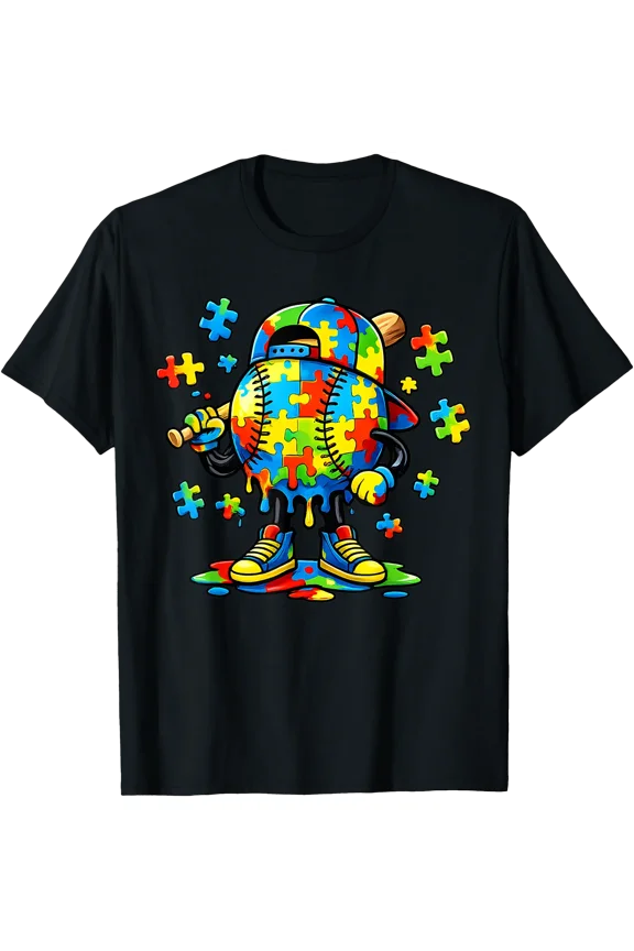 Autism Awareness Baseball Ice Cream Drip Autism Unique T-Shirt , Vintage T-Shirt