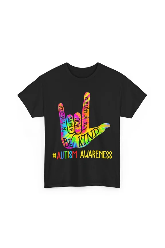 Autism Awareness Be Kind ASL Sign Language Love Heart Graphic Unisex T-Shirt, up to size 5XL