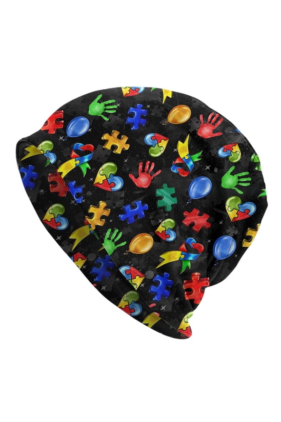 Autism Awareness Beanie Chemo Hat Cancer Headwear Skull Hat Knitted Hat Nightcap Skull Cap for Women Men