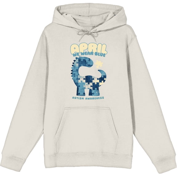 Autism Awareness Blue Dino Puzzle Icon Adult Sand Long Sleeve Hoodie-XL