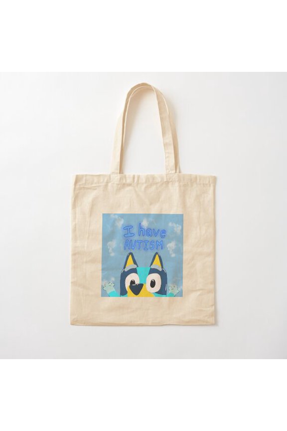 Autism Awareness Blue Dog Canvas Tote Bags, Reusable Shopping Bag