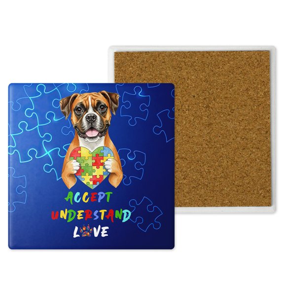 Autism Awareness Boxer Accept Understand Love Set of 4 Stone Coasters Boxers Dog Lover Gifts Idea 4x4in Absorbent Soapstone Coaster - 12003