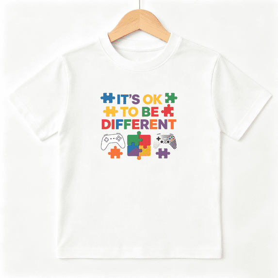 Autism Awareness Boys Graphic Tee, Gamer Puzzle Controller 100% Cotton Kids Short Sleeve T-Shirt