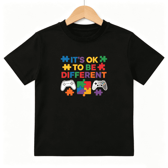 Autism Awareness Boys Graphic Tee, Gamer Puzzle Controller 100% Cotton Kids Short Sleeve T-Shirt