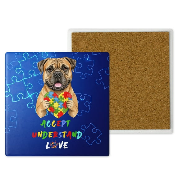 Autism Awareness Bullmastiff Accept Understand Love Set of 4 Stone Coasters Dog Lover 4x4in Absorbent Soapstone Coaster - 12003