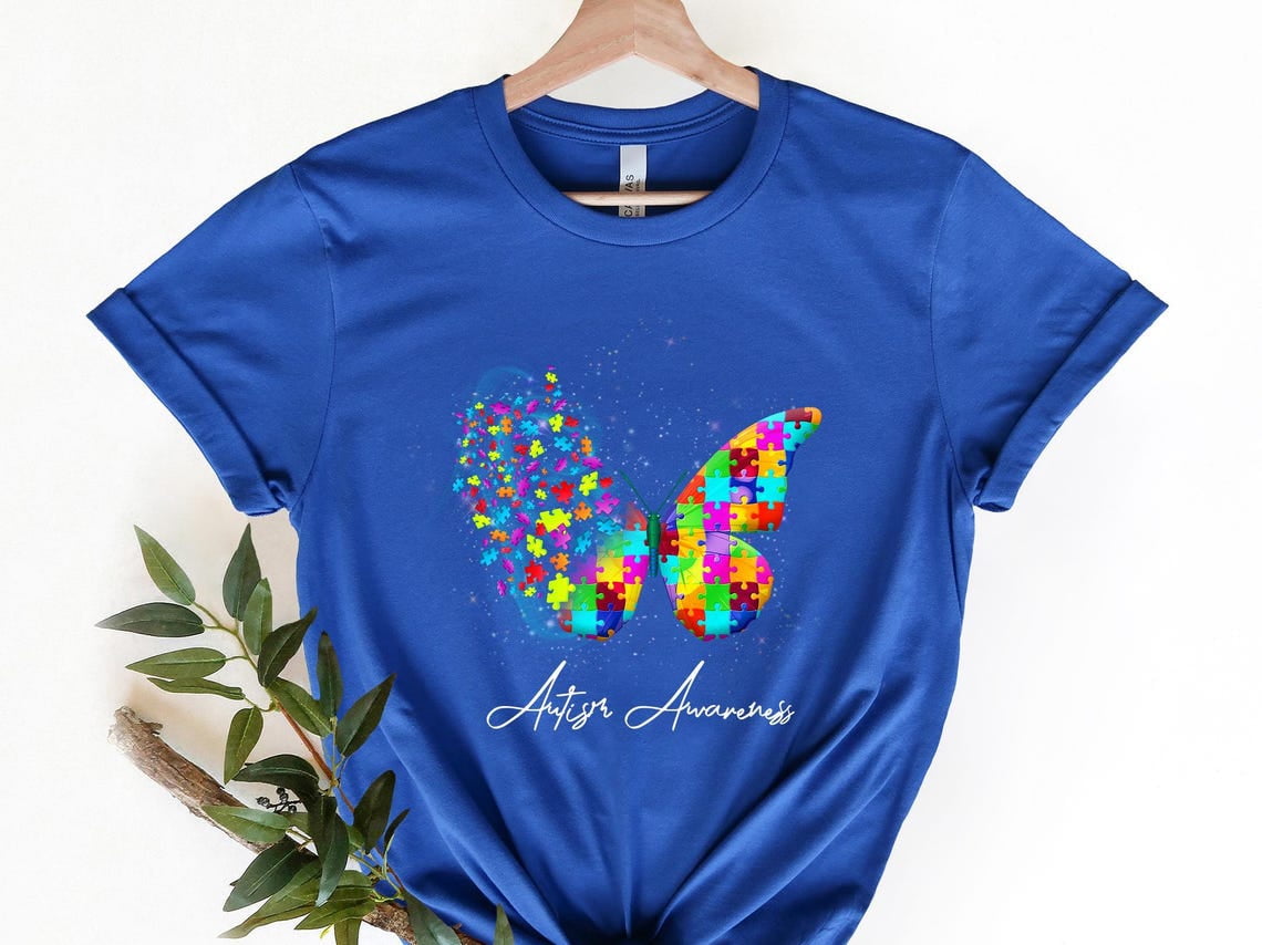 Autism Awareness Butterfly T-Shirt: Puzzle Piece Support Tee Sweatshirt All Size S-5XL