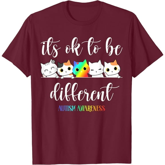 Autism Awareness Cat It's Ok to Be Different Funny Autistic Unisex T-Shirt for Men Women Kids Toddler