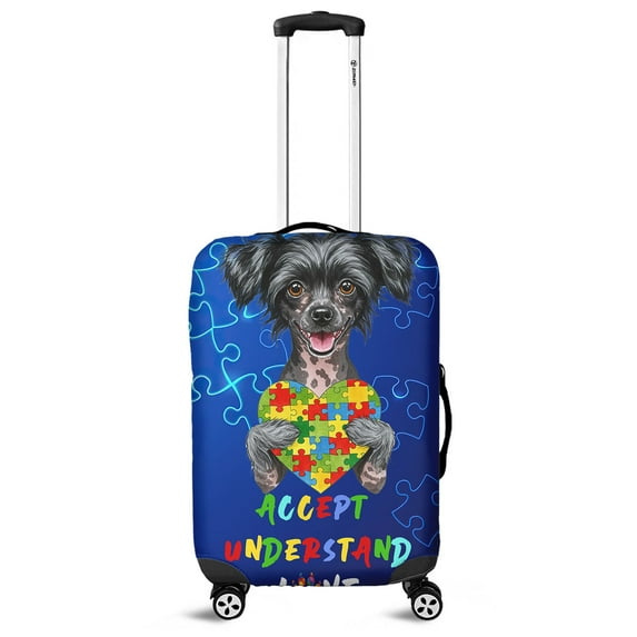 Autism Awareness Chinese Crested Accept Understand Love Travel Luggage Cover Dog Lover Suitcase Dust Protective Decor - 12003