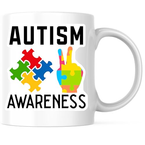Autism Awareness Coffee Mug - Puzzle Piece Design - Unique 11 Ounce Ceramic Cup - Premium Ceramic - Design Printed On Both Sides - BMCM04277