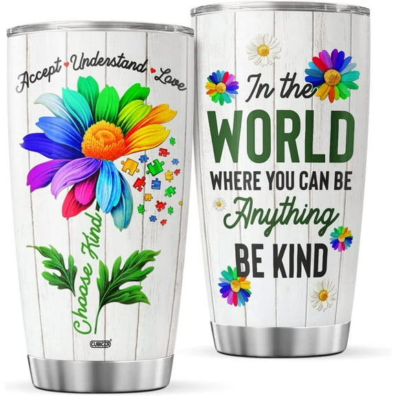Autism Awareness Coffee Tumbler Autism Puzzle Piece Tumblers Insulated Travel Mugs Stainless Steel Cup With Lid 20 Oz Mug Gifts For Therapist Child Women Mom On Birthday