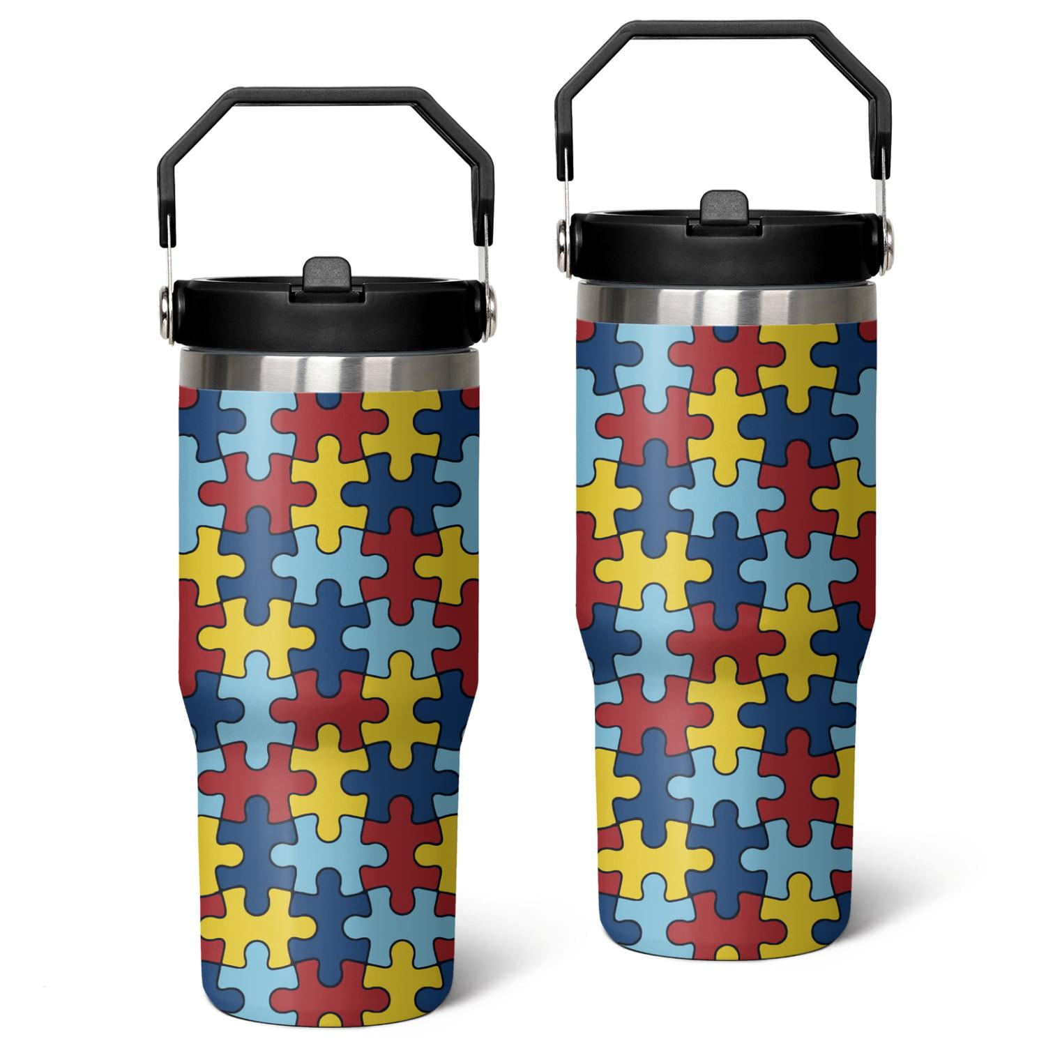 Autism Awareness Colorful Puzzle Piece 30oz Skinny Stainless Steel ...