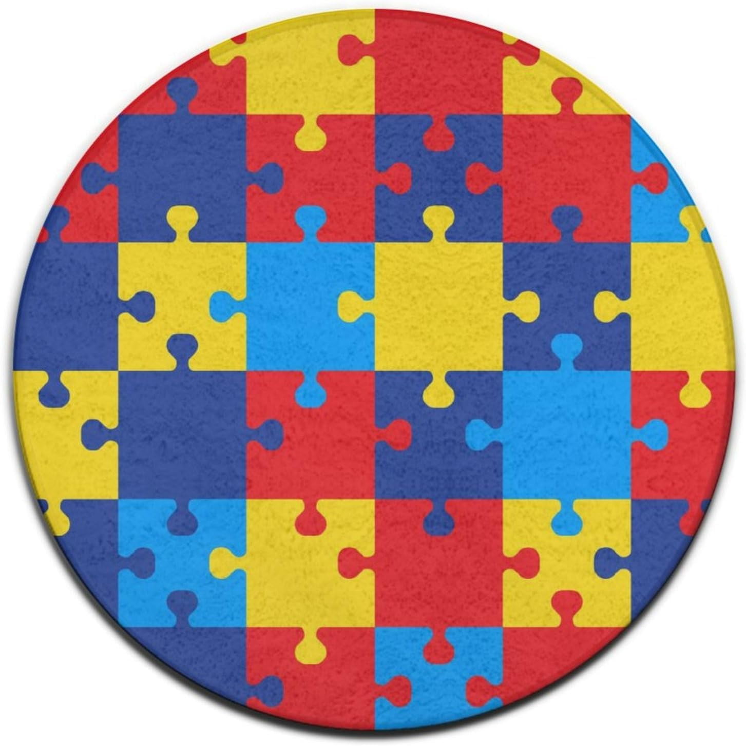 Autism Awareness Colorful Puzzles Round Rug, rainbow jigsaw circle ...